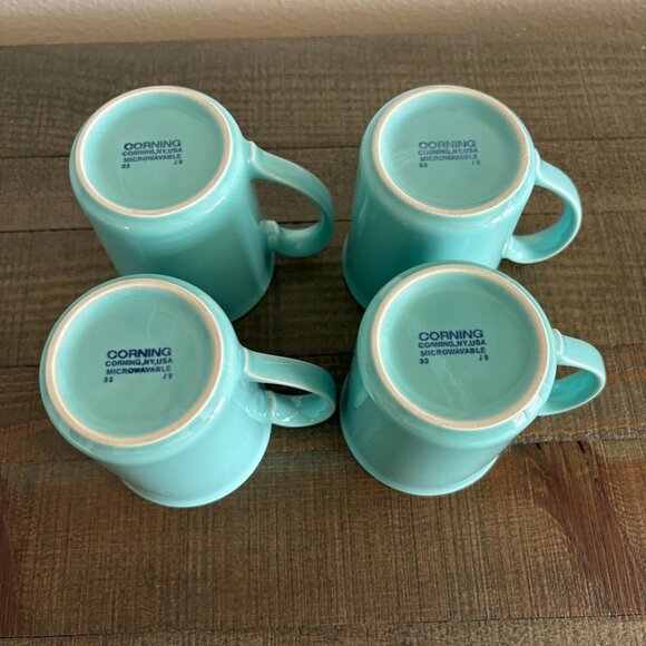 Vintage Corning Aqua Teal Green Blue Coffee Mug Set of 4 Cups - Picture 4 of 7